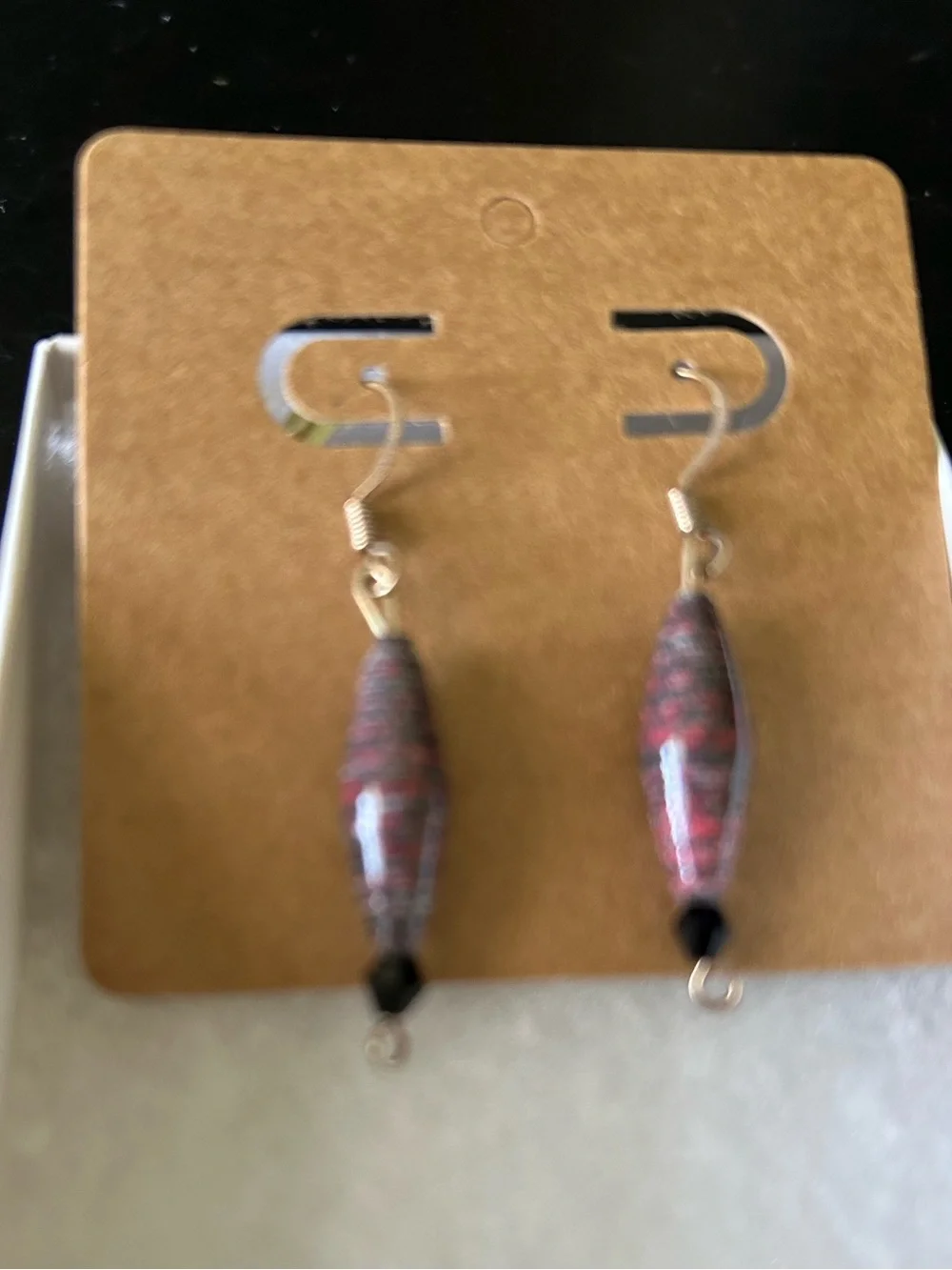 Handcrafted Pink and Black Dangle Earrings